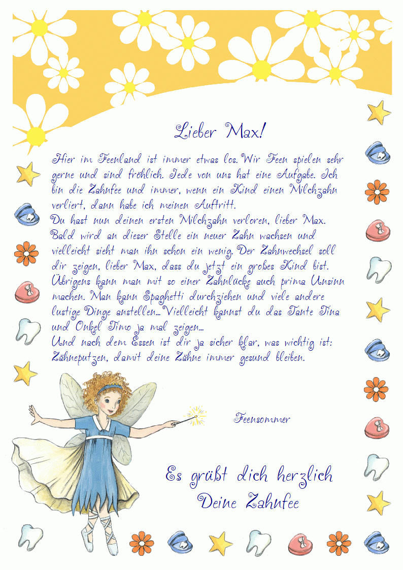 Ein Brief von der Zahnfee Text 1